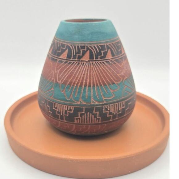 Navajo Signed Vase Pottery Aztec Vintage Pre-owned - Picture 1 of 3